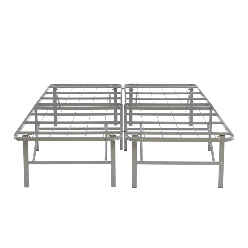 Linon Lowell Full Folding Platform Mattress Base in Grey Powder Coated Steel