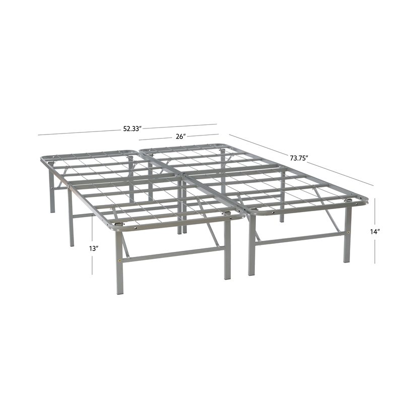 Linon Lowell Full Folding Platform Mattress Base in Grey Powder Coated Steel