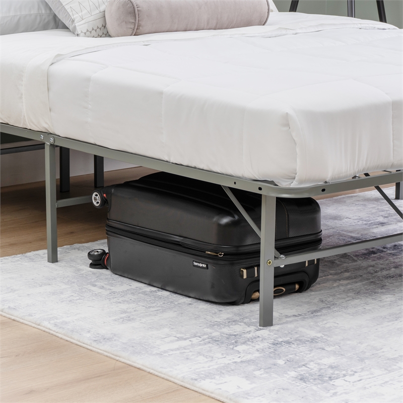 Linon Lowell Full Folding Platform Mattress Base in Grey Powder Coated Steel