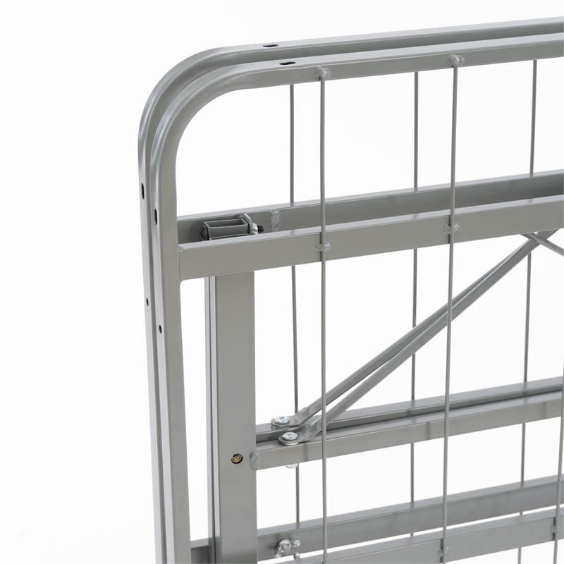 Linon Lowell Full Folding Platform Mattress Base in Grey Powder Coated Steel