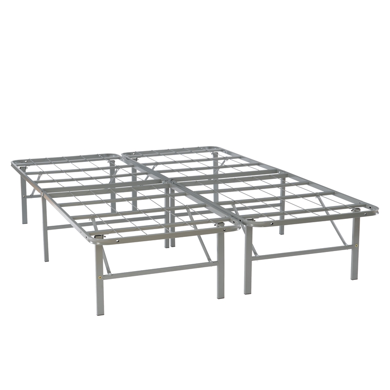 Linon Lowell Full Folding Platform Mattress Base in Grey Powder Coated Steel