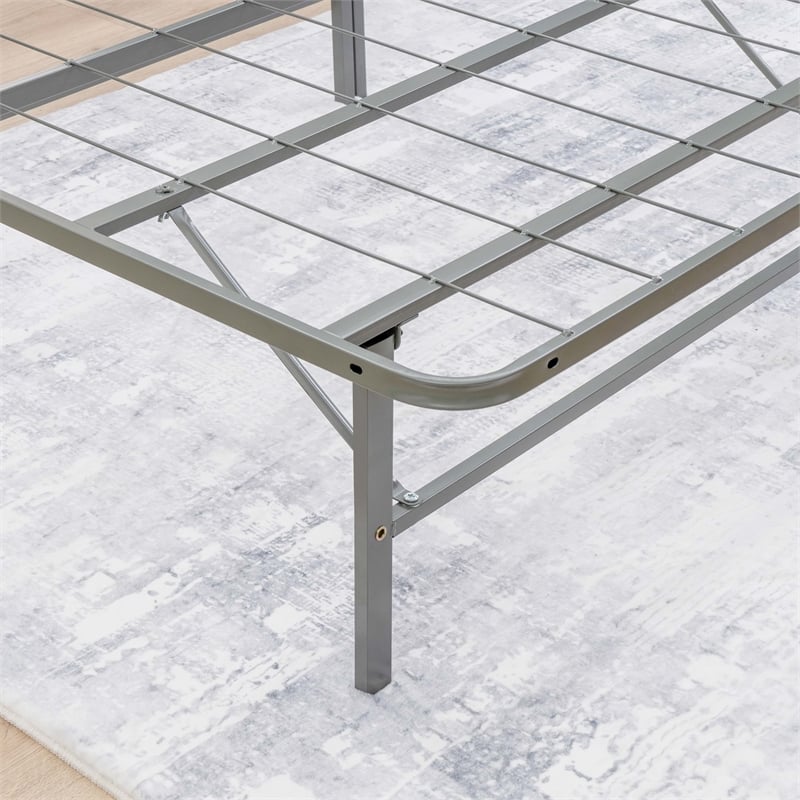 Linon Lowell King Folding Platform Mattress Base in Grey Powder Coated Steel