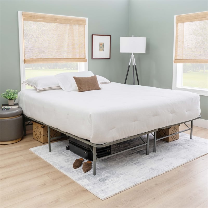 Linon Lowell King Folding Platform Mattress Base in Grey Powder Coated Steel