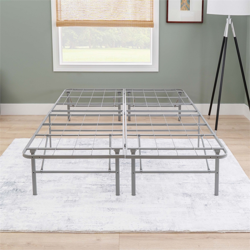 Linon Lowell Queen Folding Platform Mattress Base in Grey Powder Coated Steel