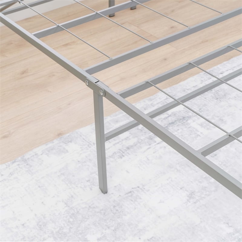 Linon Lowell Queen Folding Platform Mattress Base in Grey Powder Coated Steel