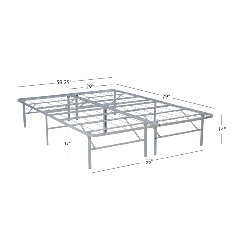 Linon Lowell Queen Folding Platform Mattress Base in Grey Powder Coated Steel