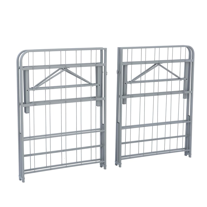 Linon Lowell Queen Folding Platform Mattress Base in Grey Powder Coated Steel