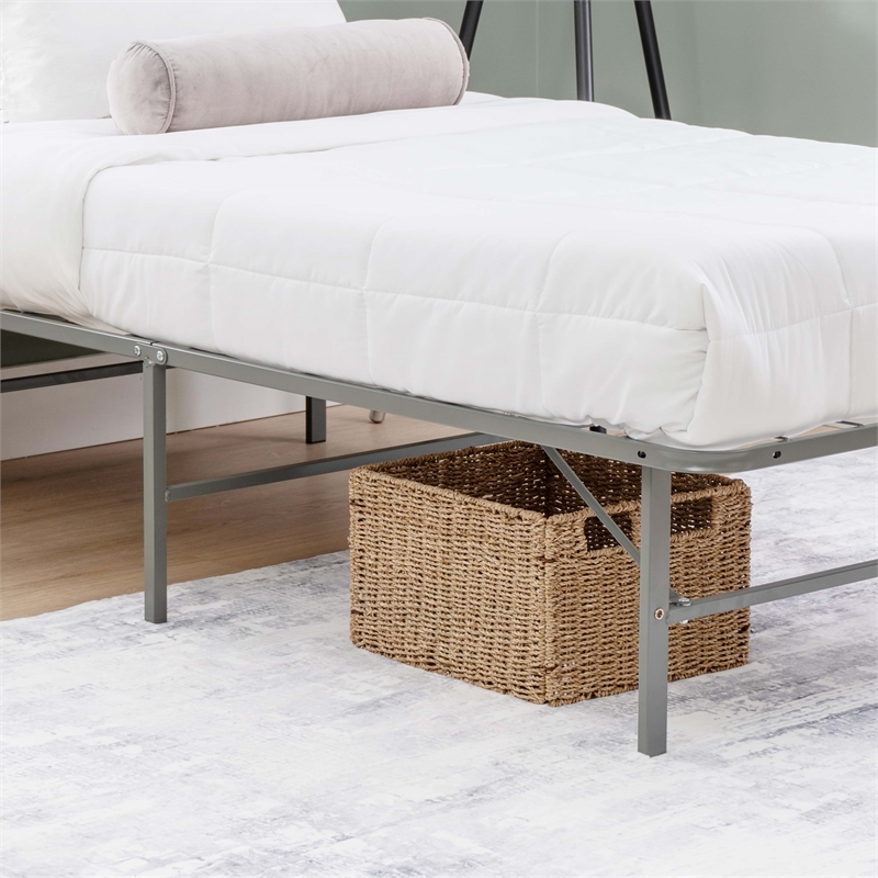 Linon Lowell Twin Folding Platform Mattress Base in Grey Powder Coated Steel