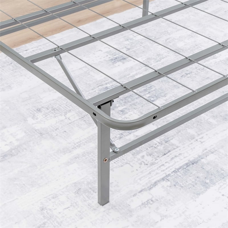 Linon Lowell Twin Folding Platform Mattress Base in Grey Powder Coated Steel