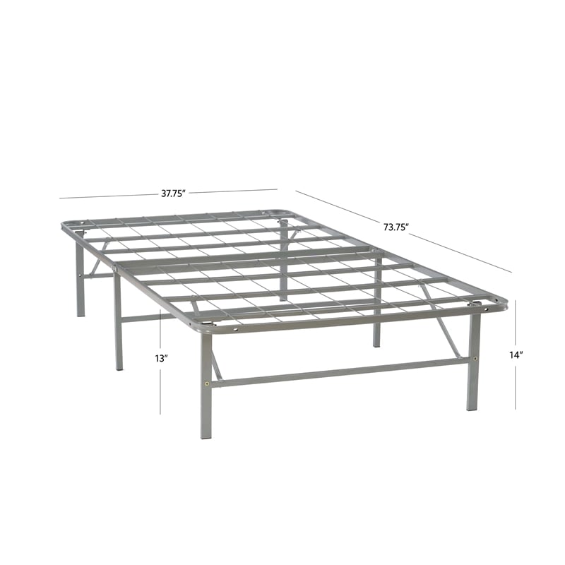 Linon Lowell Twin Folding Platform Mattress Base in Grey Powder Coated Steel