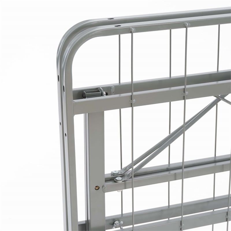 Linon Lowell Twin Folding Platform Mattress Base in Grey Powder Coated Steel