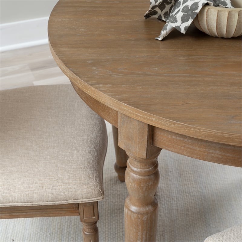 Linon Avalon 5 Piece Round Dining Table and 4 Upholstered Chairs in Natural Wood