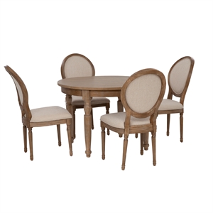 Linon Avalon 5 Piece Round Dining Table and 4 Upholstered Chairs in Natural Wood