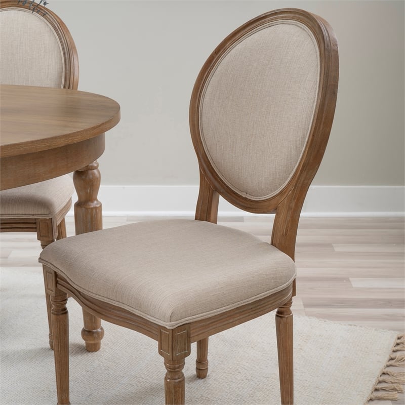 Linon Avalon 5 Piece Round Dining Table and 4 Upholstered Chairs in Natural Wood