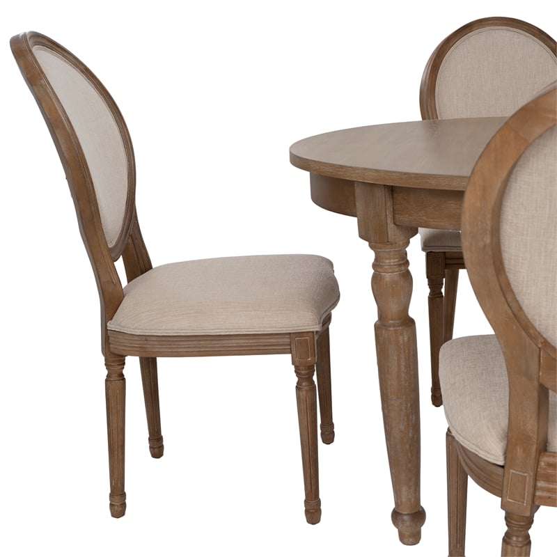 Linon Avalon 5 Piece Round Dining Table and 4 Upholstered Chairs in Natural Wood