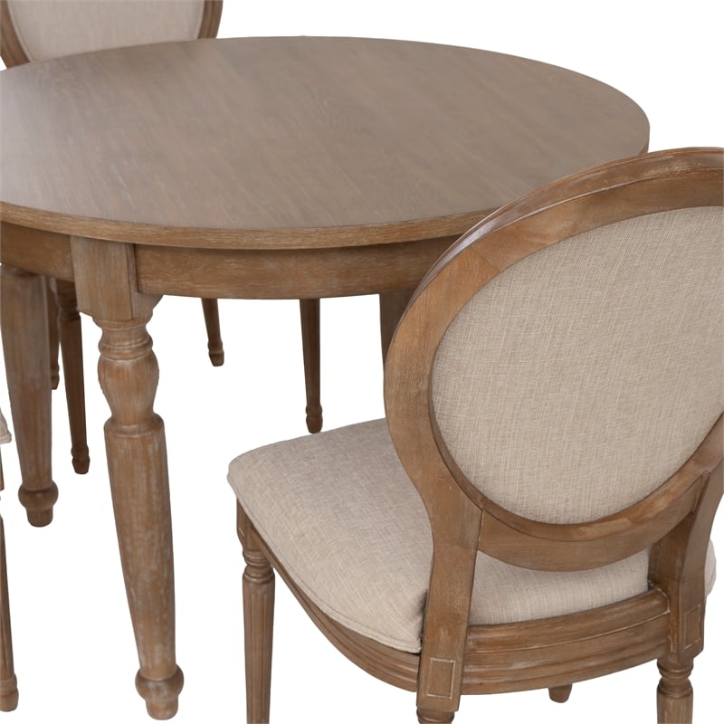Linon Avalon 5 Piece Round Dining Table and 4 Upholstered Chairs in Natural Wood
