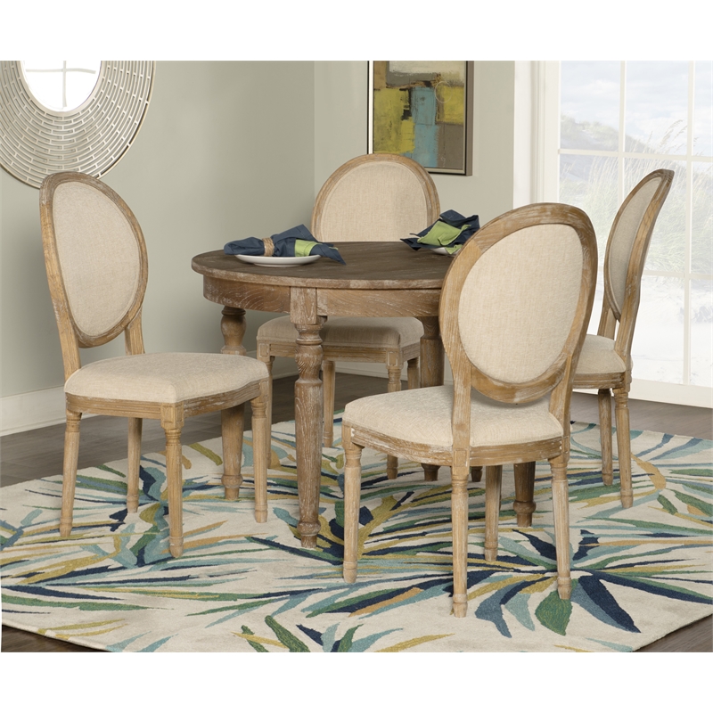 Linon Avalon 5 Piece Round Dining Table and 4 Upholstered Chairs in Natural Wood