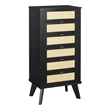 Linon Winnie Jewelry Armoire 5 Drawers/Cane Front Panels in Black Painted Wood
