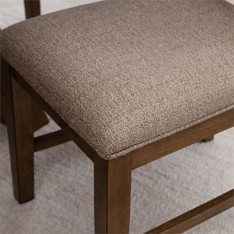Linon Carver 7 Pce Extendable Dining Set with 6 Upholstered Chairs in Brown Wood