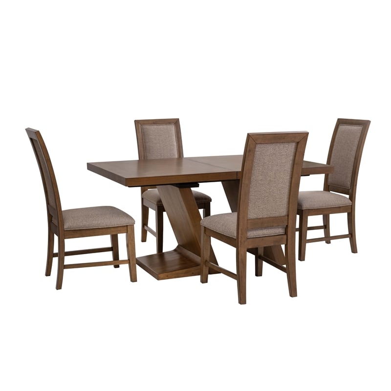 Linon Carver 5 Pce Extendable Dining Set with 4 Upholstered Chairs in Brown Wood
