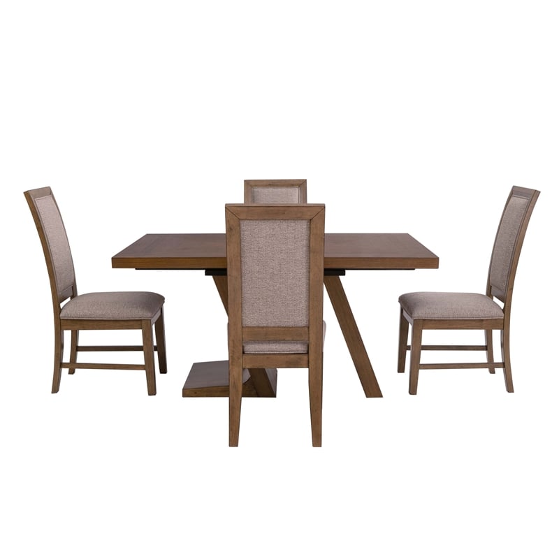 Linon Carver 5 Pce Extendable Dining Set with 4 Upholstered Chairs in Brown Wood