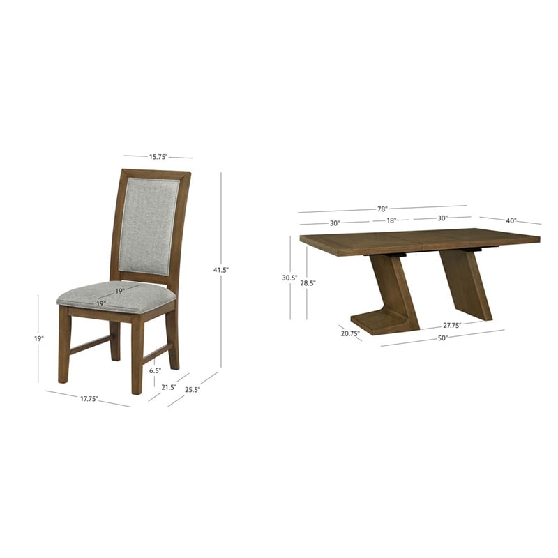 Linon Carver 5 Pce Extendable Dining Set with 4 Upholstered Chairs in Brown Wood