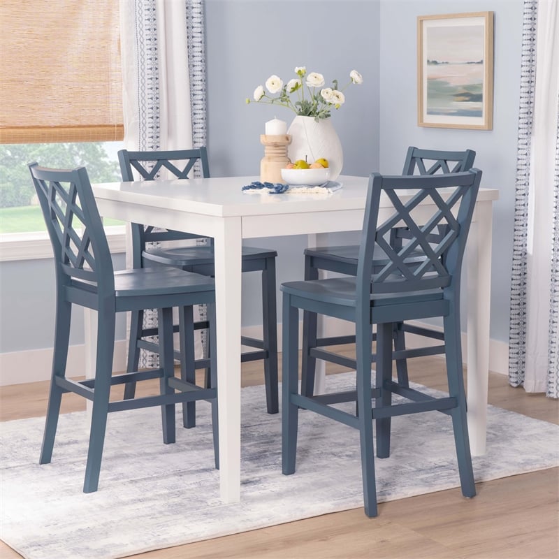 Linon Nico 5 Pce Counter Dining Set White Table/4 Graphite Gray Chairs in Wood