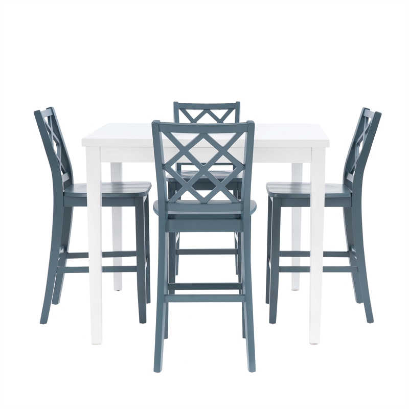 Linon Nico 5 Pce Counter Dining Set White Table/4 Graphite Gray Chairs in Wood