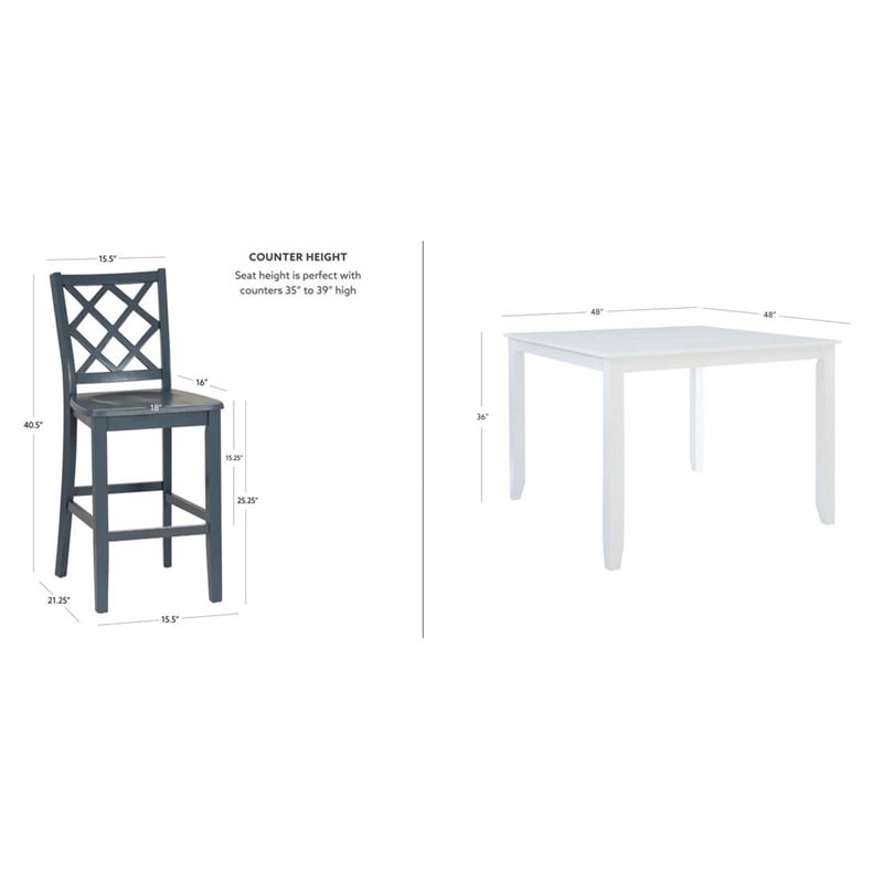 Linon Nico 5 Pce Counter Dining Set White Table/4 Graphite Gray Chairs in Wood