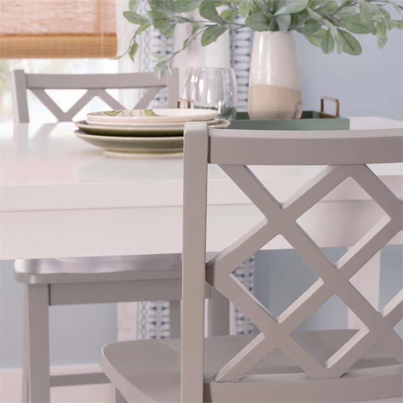 Linon Nico 5 Pce Counter Dining Set White Table/4 Light Gray Chairs in Wood