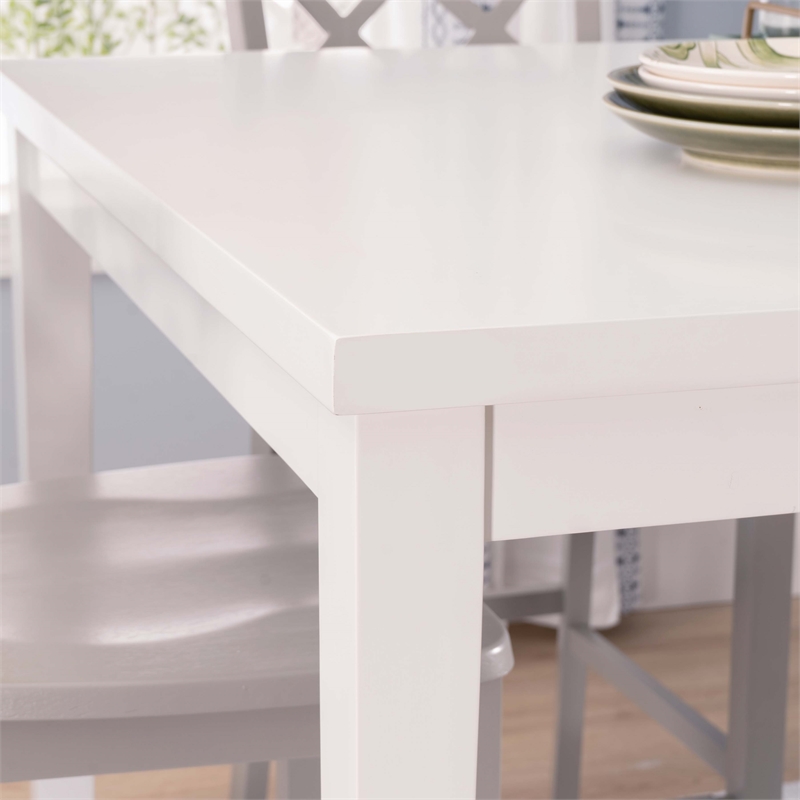 Linon Nico 5 Pce Counter Dining Set White Table/4 Light Gray Chairs in Wood