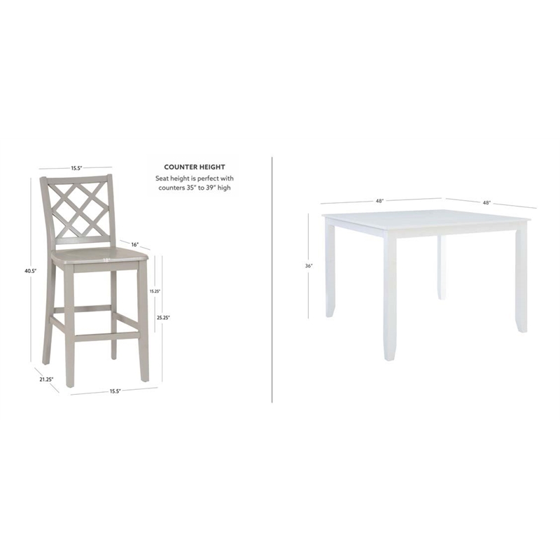 Linon Nico 5 Pce Counter Dining Set White Table/4 Light Gray Chairs in Wood