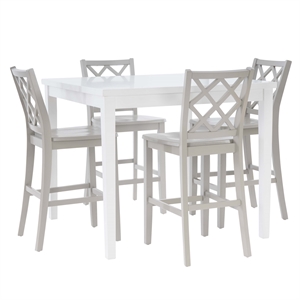 Linon Nico 5 Pce Counter Dining Set White Table/4 Light Gray Chairs in Wood