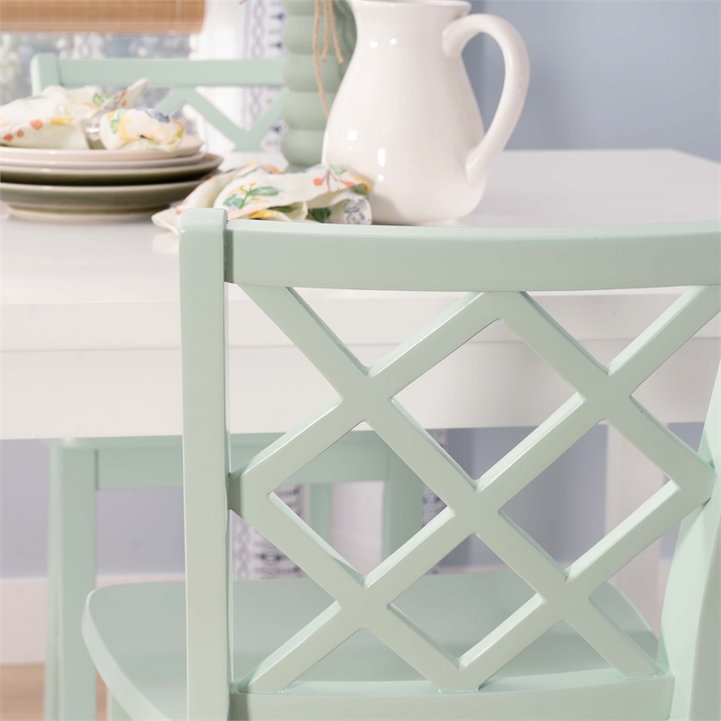 Linon Nico 5 Pce Counter Dining Set White Table/4 Mint Green Chairs in Wood