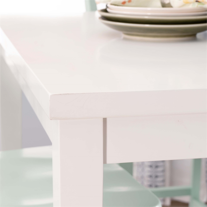 Linon Nico 5 Pce Counter Dining Set White Table/4 Mint Green Chairs in Wood