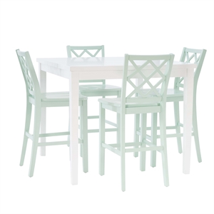 Linon Nico 5 Pce Counter Dining Set White Table/4 Mint Green Chairs in Wood