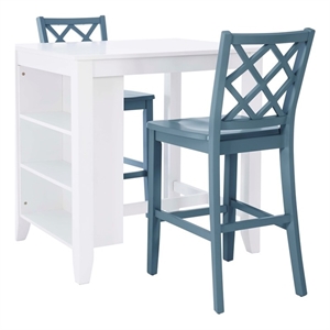 Linon Nico 3 Pce Counter Dining Set White Table/2 Chairs in Graphine Gray Wood