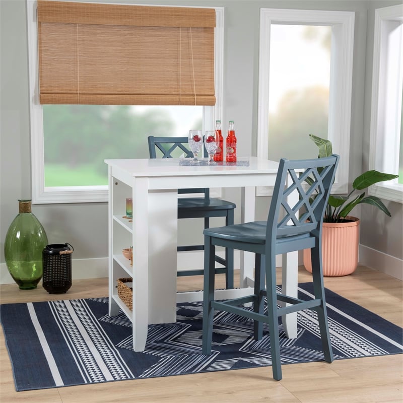Linon Nico 3 Pce Counter Dining Set White Table/2 Chairs in Graphine Gray Wood