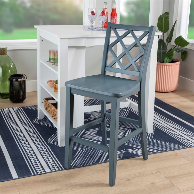 Linon Nico 3 Pce Counter Dining Set White Table/2 Chairs in Graphine Gray Wood