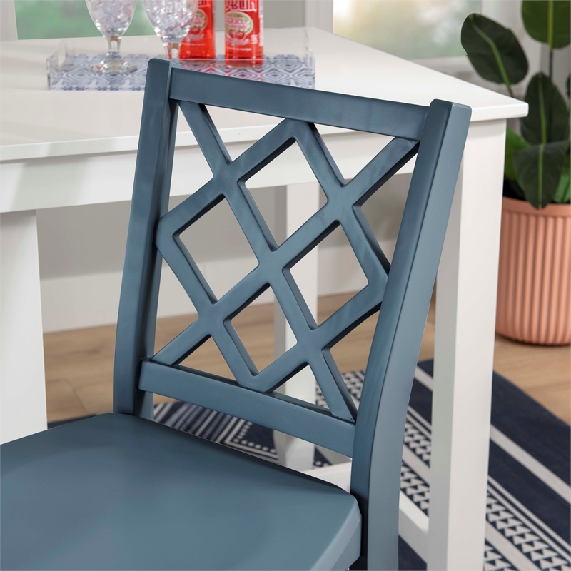 Linon Nico 3 Pce Counter Dining Set White Table/2 Chairs in Graphine Gray Wood