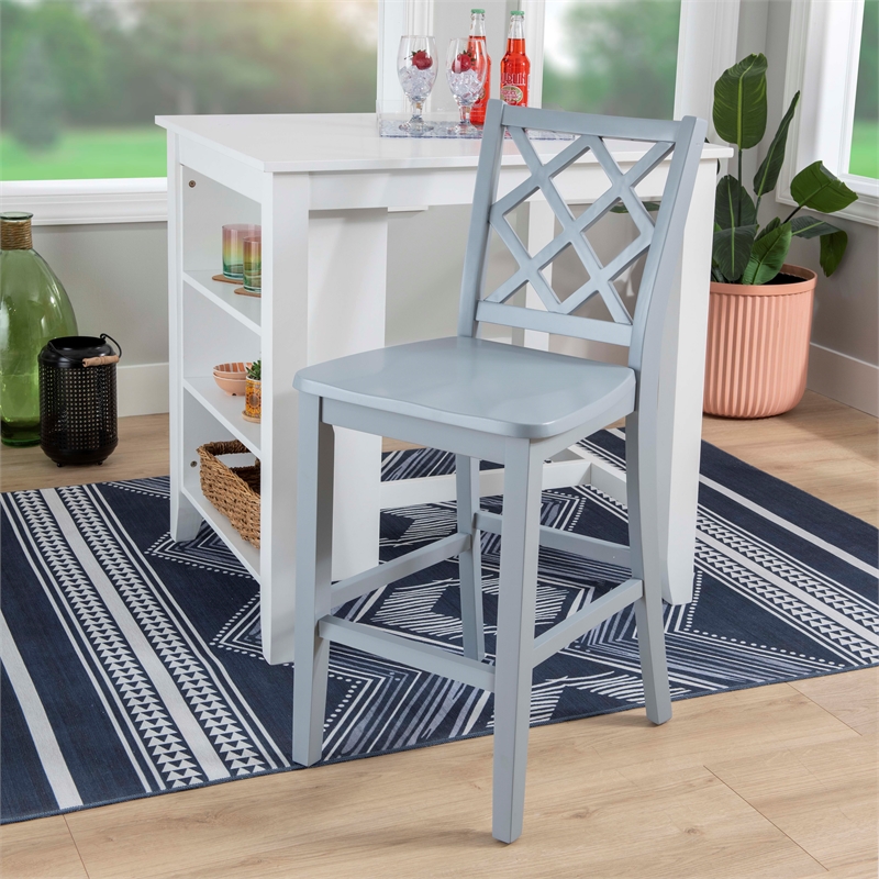 Linon Nico 3 Pce Counter Dining Set White Table/2 Chairs in Light Gray Wood