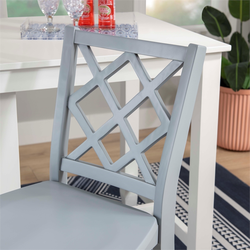 Linon Nico 3 Pce Counter Dining Set White Table/2 Chairs in Light Gray Wood