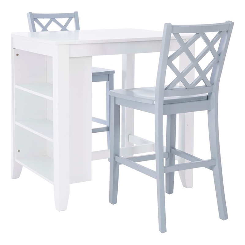 Linon Nico 3 Pce Counter Dining Set White Table/2 Chairs in Light Gray Wood