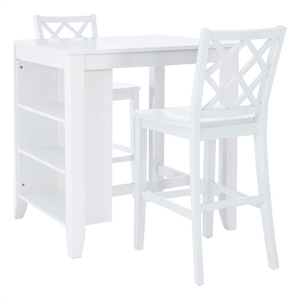 Linon Nico 3 Pce Counter Dining Set Table with Storage/2 Chairs in White Wood