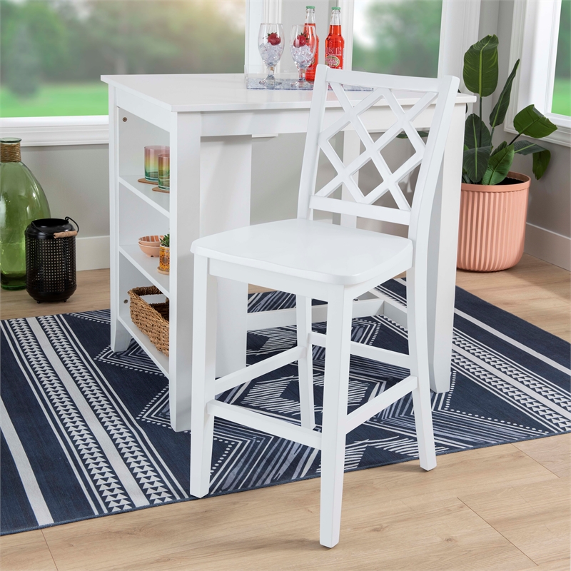 Linon Nico 3 Pce Counter Dining Set Table with Storage/2 Chairs in White Wood