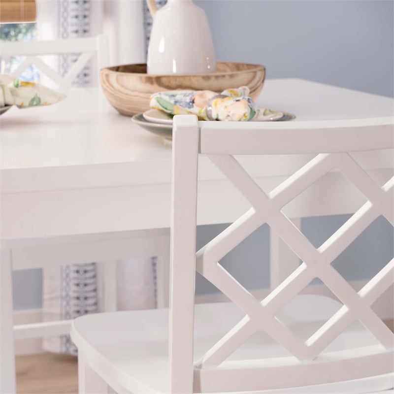 Linon Nico 5 Piece Counter Dining Set Table/4 Lattice Back Chairs in White Wood