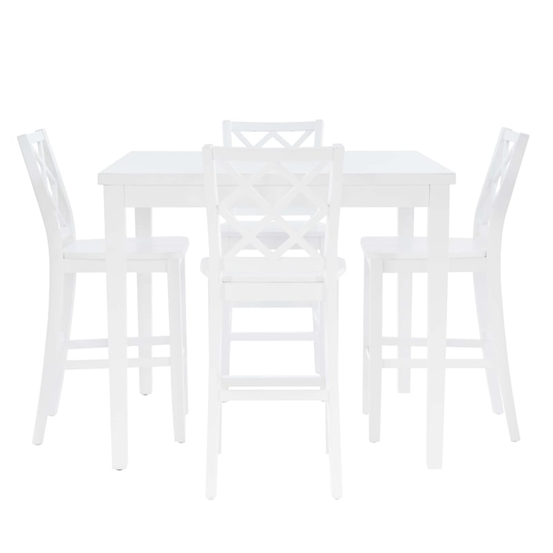 Linon Nico 5 Piece Counter Dining Set Table/4 Lattice Back Chairs in White Wood