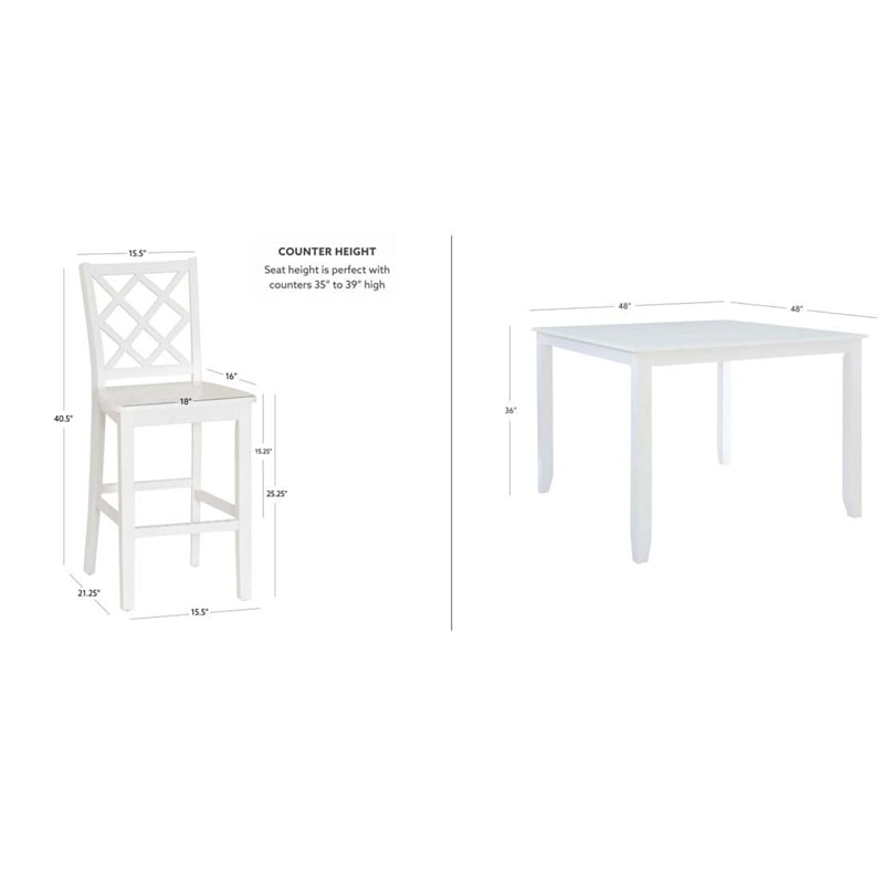 Linon Nico 5 Piece Counter Dining Set Table/4 Lattice Back Chairs in White Wood
