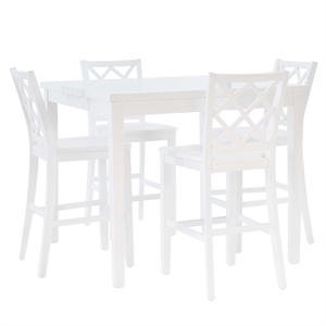 Linon Nico 5 Piece Counter Dining Set Table/4 Lattice Back Chairs in White Wood
