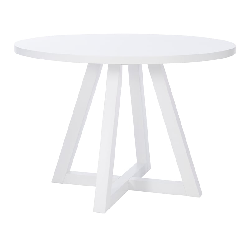 Linon Nico 5 Piece Dining Set White Round Table/4 Gray Chairs in Solid Wood